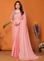 Polyster Peach Party Wear Printed Saree